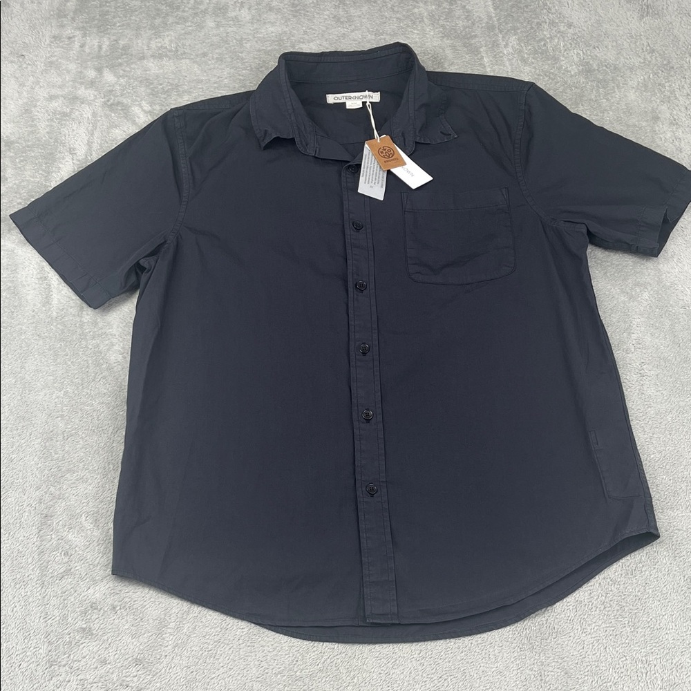 NEW Outerknown‎ M 100% Organic Cotton Men's Black Short Casual Button Down Shirt